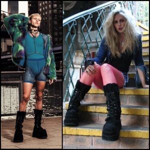 Dolls Kill Demonia Faux Fur Furry Platform Chunky Lace-Up Boots